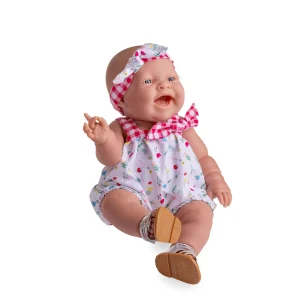 Muñeca Lola tumbada con ropa de estampado vichy floral y sandalias