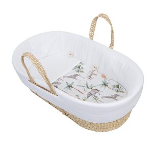 Moisés de mimbre con edredón, cojín, interior acolchadado y colchón  África